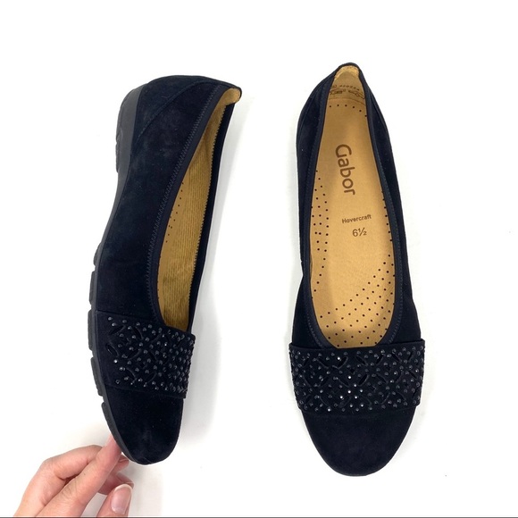 Gabor suede black studded laser cut flats 160.17 - Picture 5 of 10